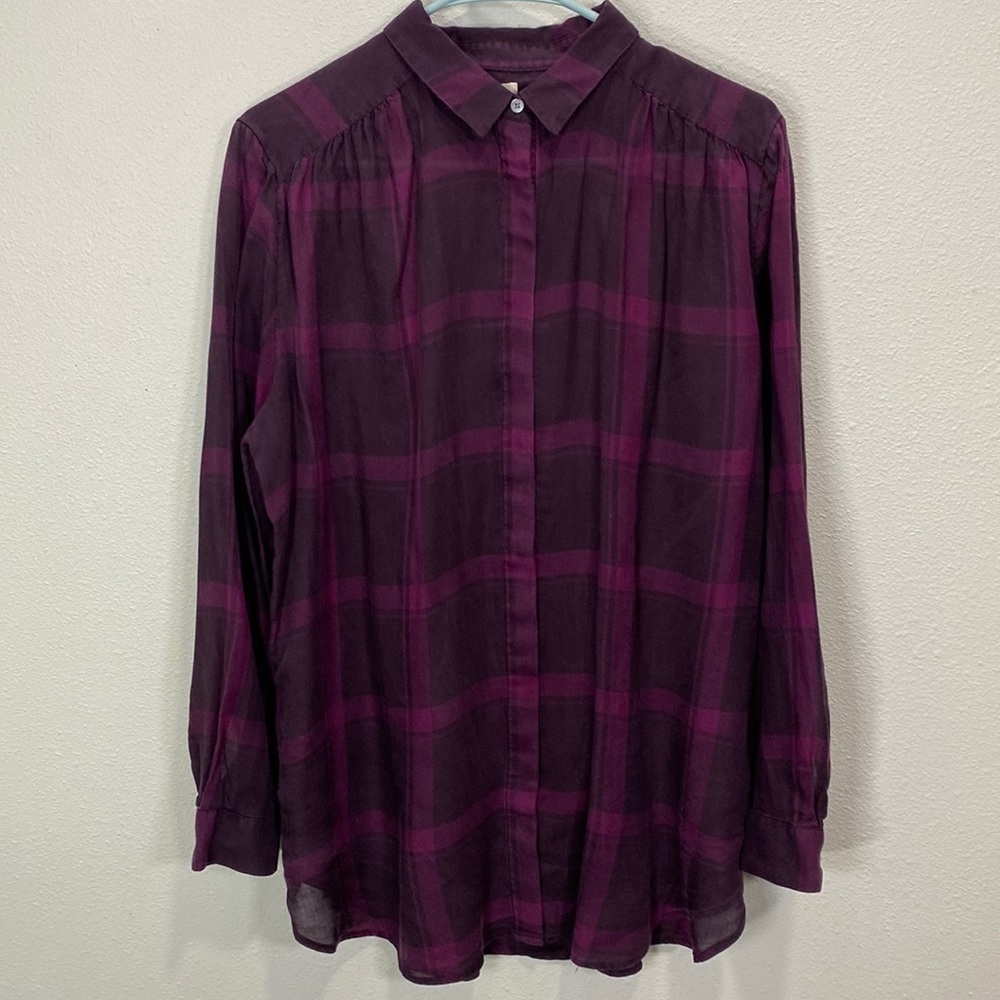 Loft the softened shirt button up plaid burgandy